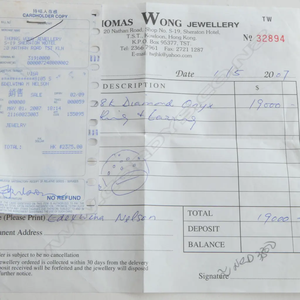 18CT DIAMOND & ONYX RING  SIZE R & EARRINGS SET Image 1++