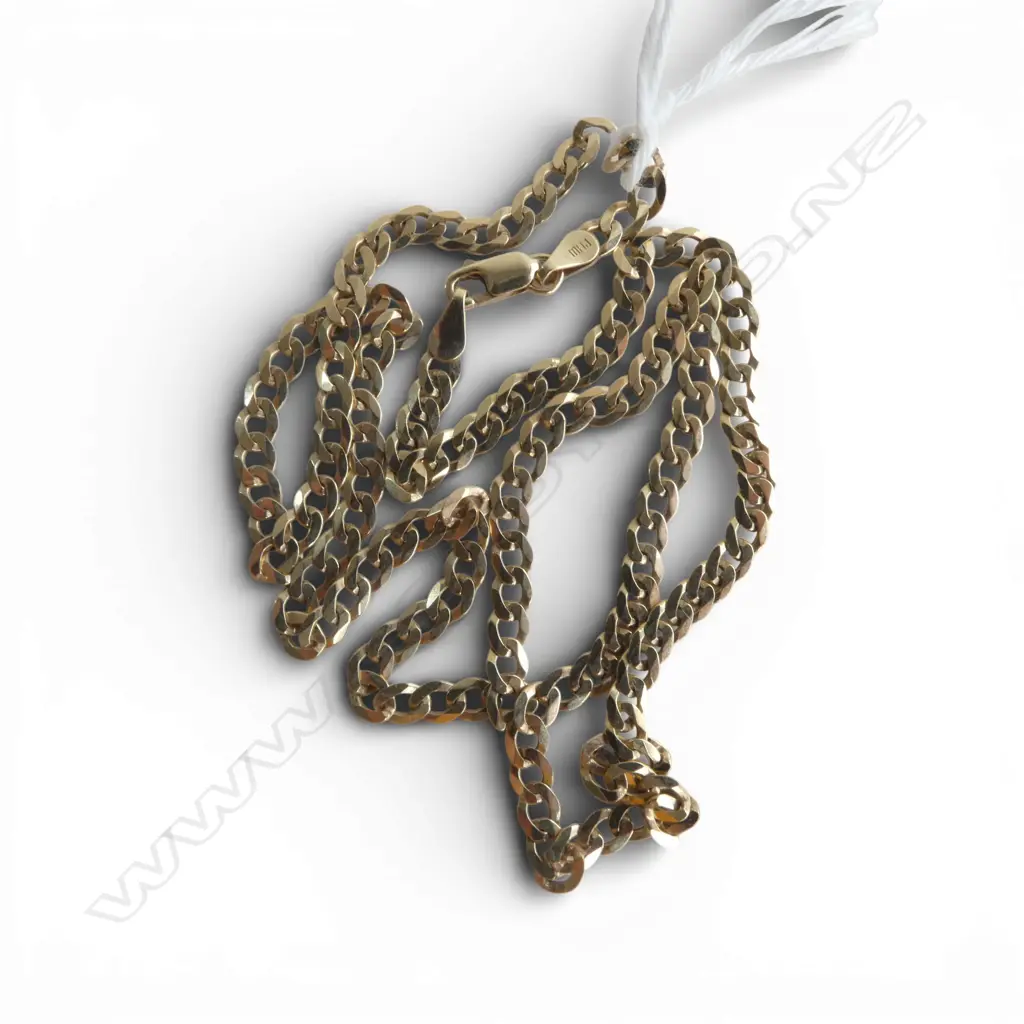 10ct YELLOW GOLD flat curb link NECK CHAIN. L.440mm. 5.5gms Image 1++