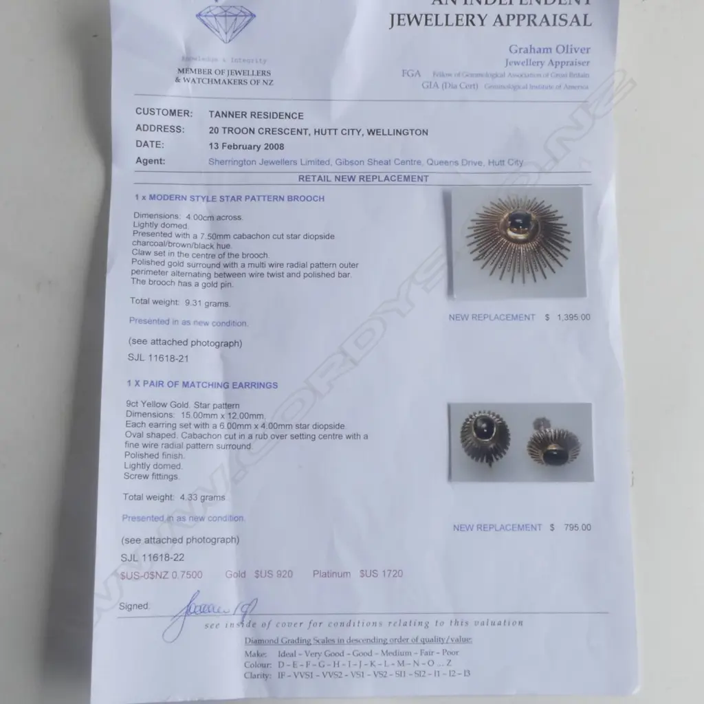 18ct STAR BROOCH/PENDANT w CENTRAL STAR DIOPSIDE & 1 MATCHING EARRING, 12.15gm, 2008 valuation Image 1++