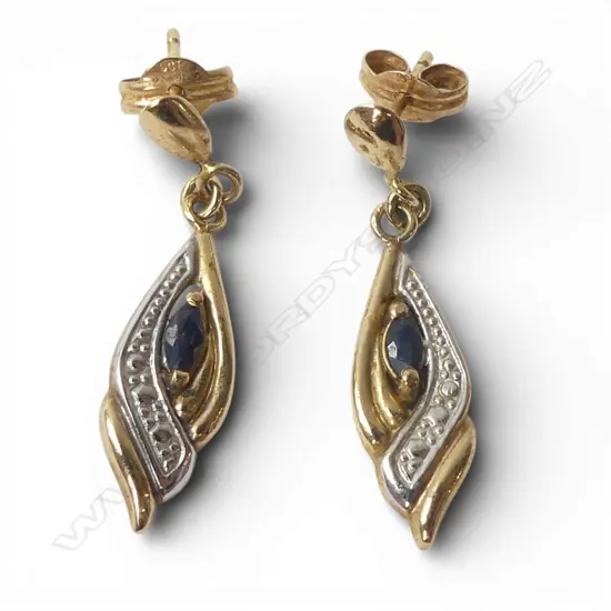 PR 9CT GOLD & SAPPHIRE EARRINGS, 0.6gms