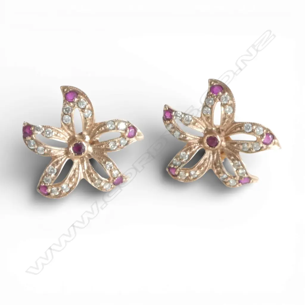 9CT GOLD RUBY AND DIAMOND EARRINGS 2.47gms Image 1++