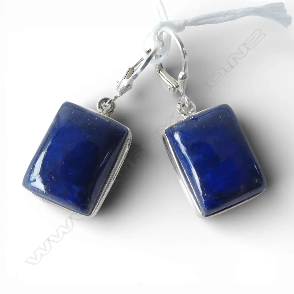 PR SILVER & LAPIS LAZULI EARRINGS, continental backs Image 1++