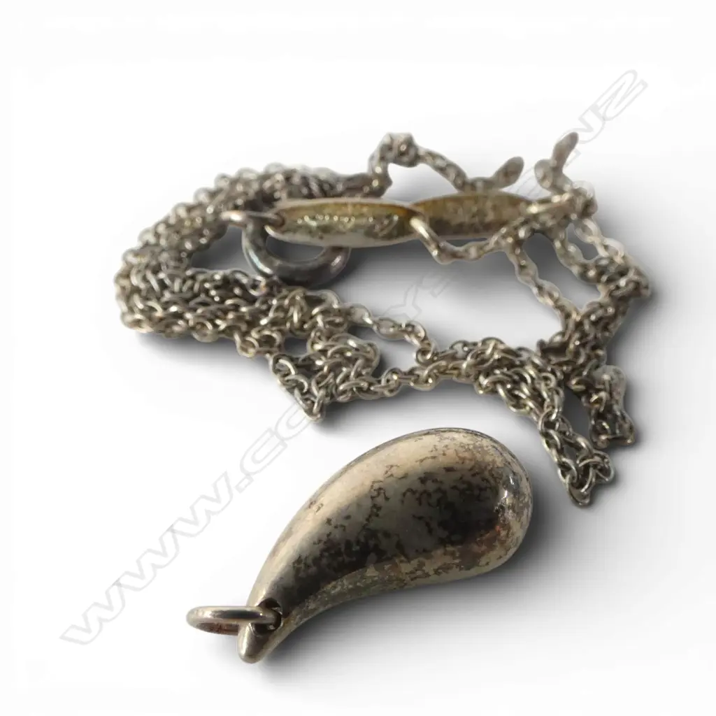 TIFFANY & Co. SILVER BEAN PENDANT ON CHAIN - single break to chain. In Tiffany bag. Image 1++