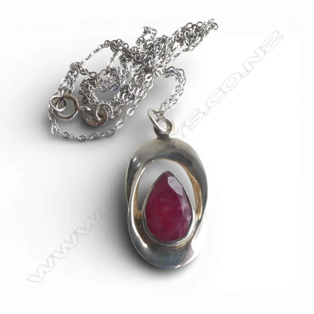 SILVER & RUBY PENDANT on SILVER CHAIN Image 1++
