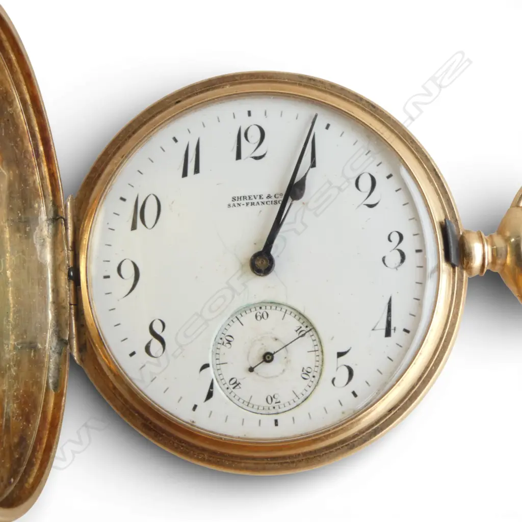 14CT GOLD FULL HUNTER POCKET WATCH WORKING SHEVE & Co. SAN FRANCISCO 93.99gms Image 1++