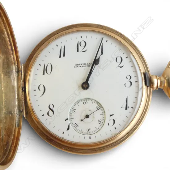 14CT GOLD FULL HUNTER POCKET WATCH WORKING SHEVE & Co. SAN FRANCISCO 93.99gms