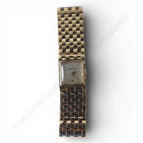 9ct YELLOW GOLD case & strap VINTAGE LADIES JAEGER LECOULTRE WRISTWATCH Weight without movement 35.28gms incls. glass