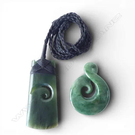 2 GREEN STONE PENDANTS 60x30mm