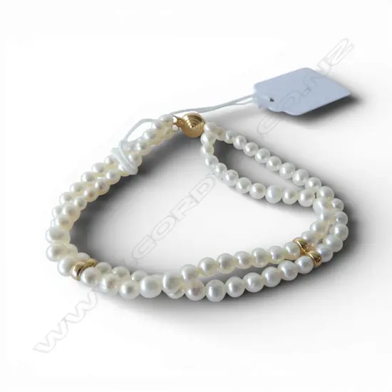 DOUBLE ROW PEARL BRACELET w 14ct CLASP & BEAD DETAIL