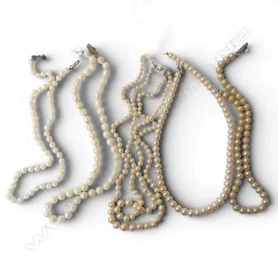 2 CULTURED PEARL NECKLACES; 1 FRESHWATER BUTTON PEARL NECKLACE & QUALITY DOUBLE STRAND OF SHELL BASED CREAM PEARLS