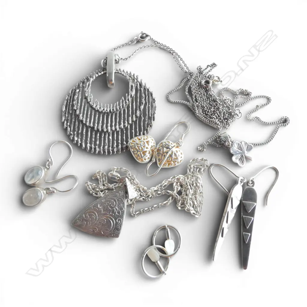 3 PENDANT NECKLACES + 4 PRS 925 SILVER EARRINGS Image 1++