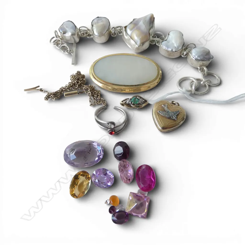 ASST. JEWELLERY; LOOSE STONES, 925 PEARL BRACELET, 4 GP PIECES ETC Image 1++