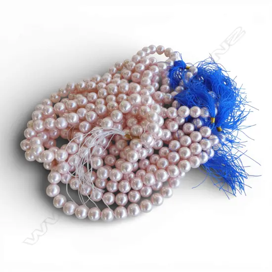 HANK 10 STRANDS PINK SHELL COATED PEARLS, new old stock