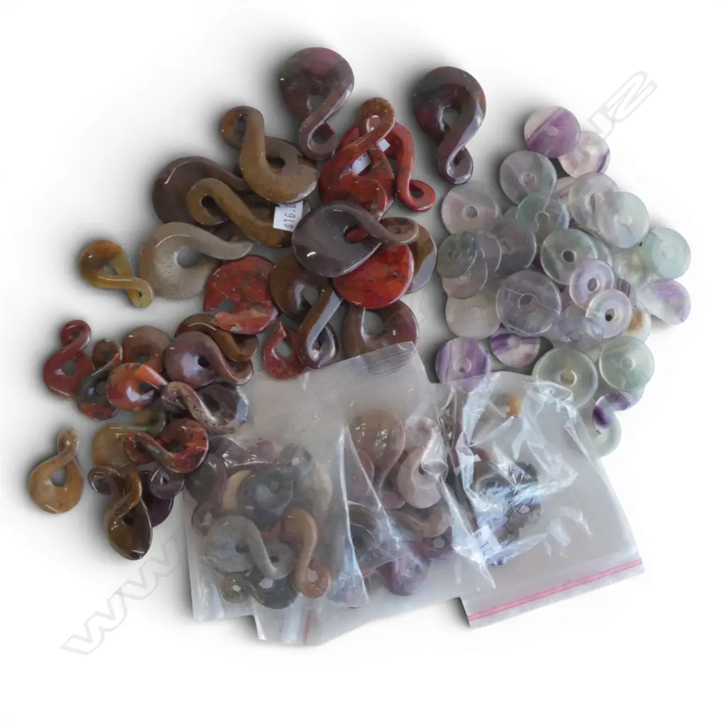 QTY FLUORITE DISCS, FIG. 8 PENDANTS, new old stock Image 1++