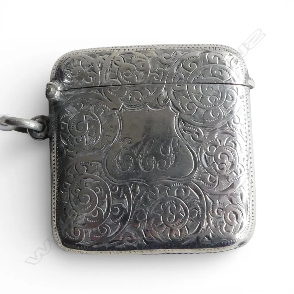 Birmingham 1906 EDWARDIAN SILVER LGE ENGRAVED w suspension loop VESTA 26gms Image 1++