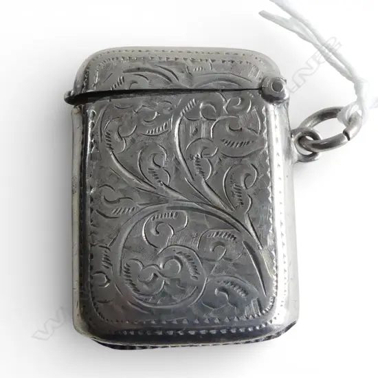 EDWARDIAN SILVER Birmingham 1906 silver engraved vesta w suspension loop 19gms