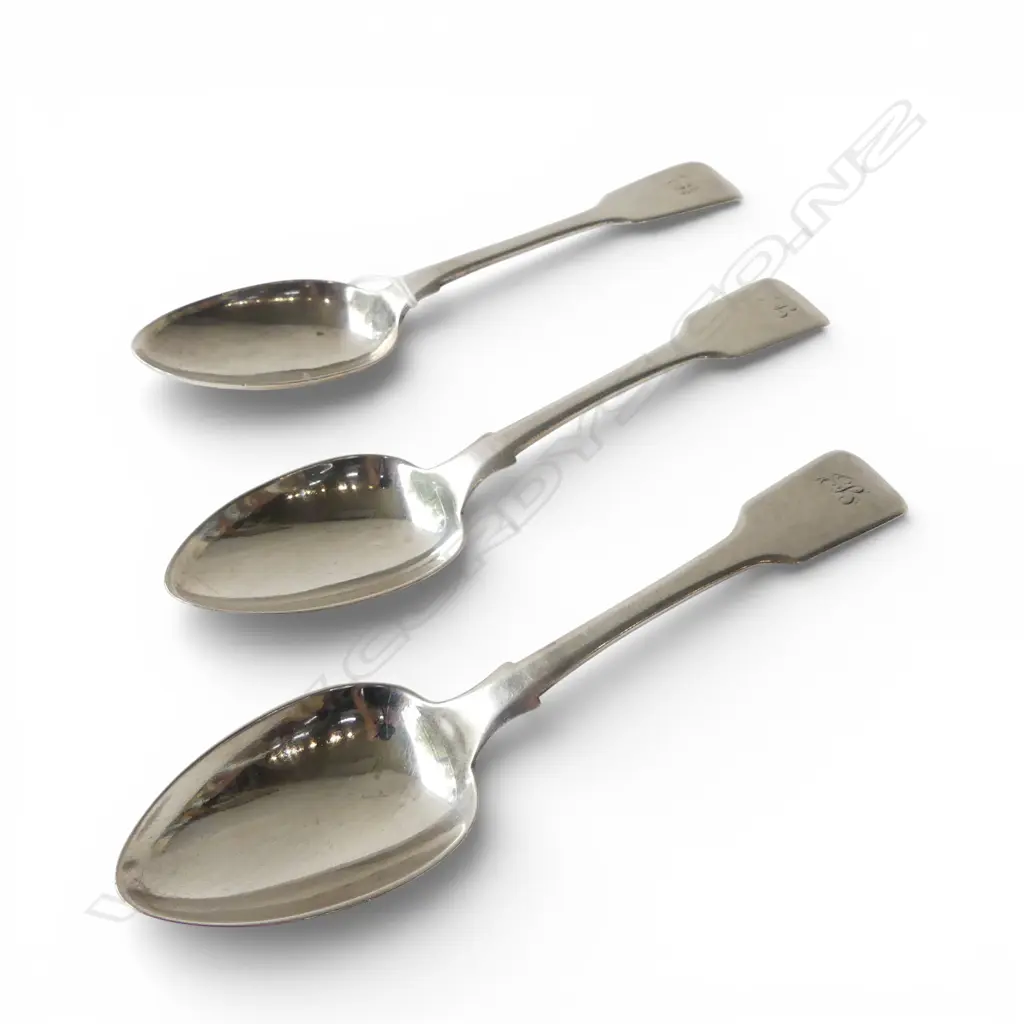 3 GEORGIAN STG SILVER SPOONS, LONDON 1830 & 1815, 142gms Image 1++