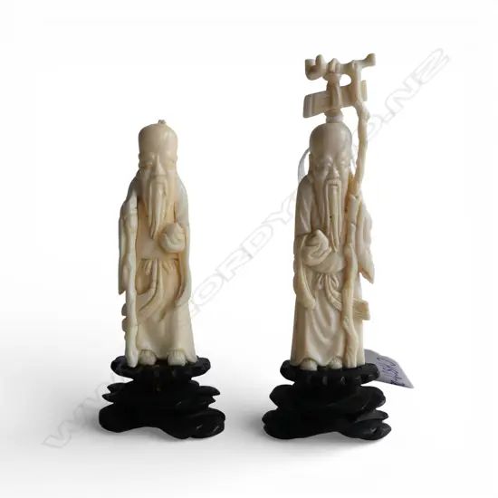 2 VINTAGE ORIENTAL CARVED IVORY FIGURES of Shau Lao minor fault H.110mm