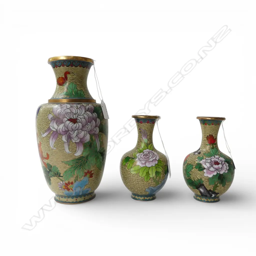 SET 3 CLOISONNE VASES, H.260mm, 2 x 160mm Image 1++