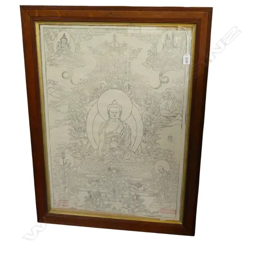Old Buddhist Tibetan printed Thangka. 720 x 520mm In old frame