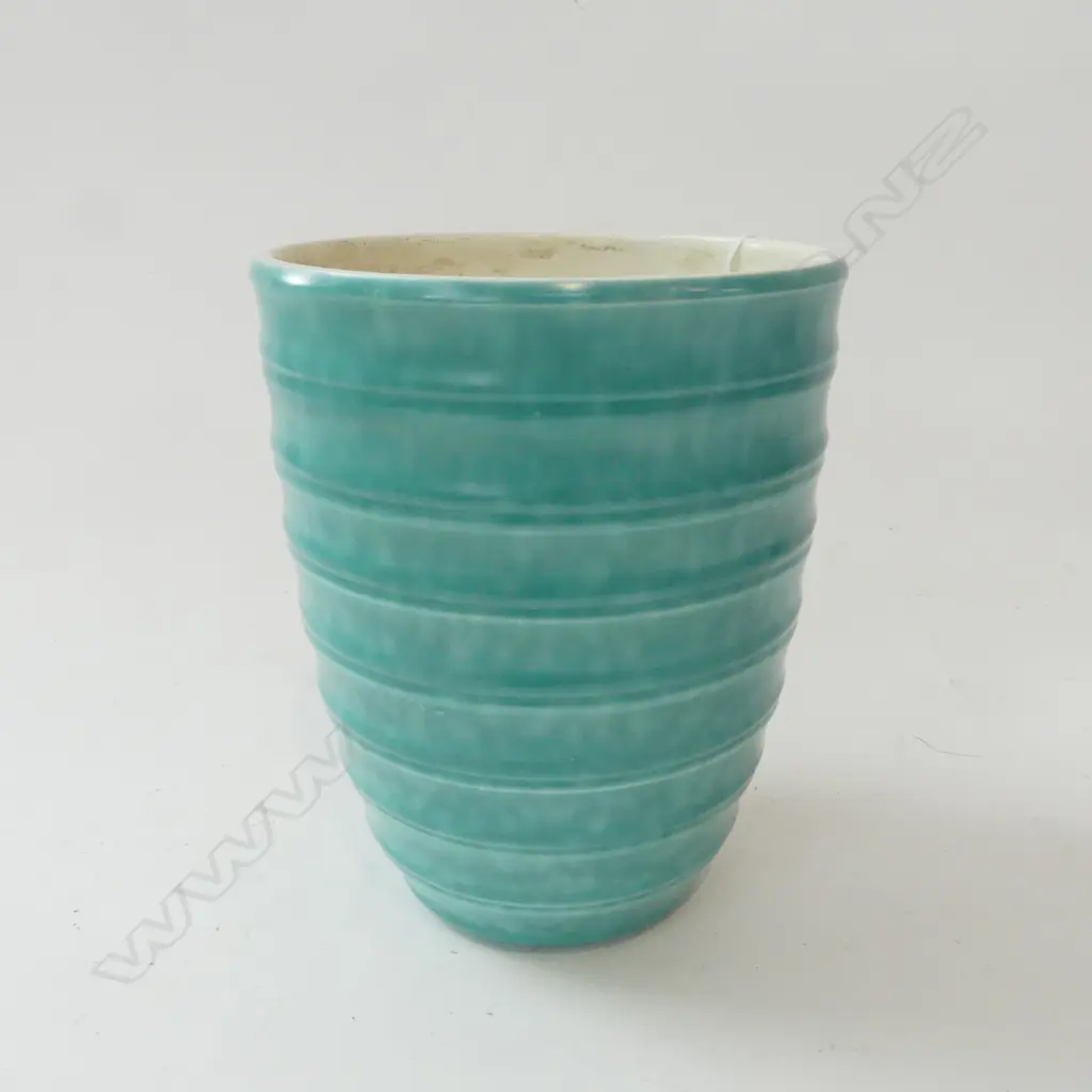 POOLE VASE in the style of KEITH MURRAY H.175mm teal glaze Image 1++