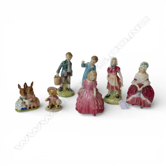 7 ASST. FIGURINES; 5 ROYAL DOULTON (2 AF), BUNNYKINS, KKNZ BEAR