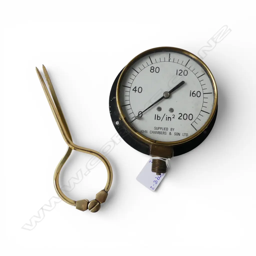 BRASS SHIPS PRESSURE GAUGE by JOHN CHAMBERS & SON + PAIR OF DIVIDERS Image 1++