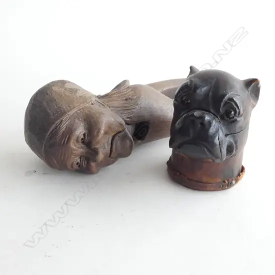 VICTORIAN LIGNUM VITAE BULL DOG INKWELL & BLACK FOREST CARVED NUT CRACKER