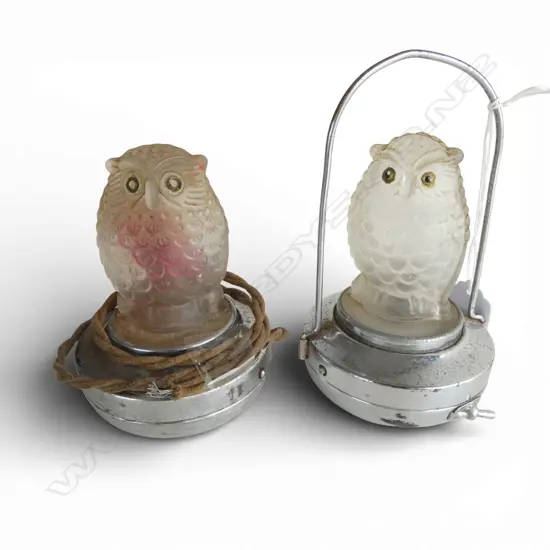 2 VINTAGE PIFCO FROSTED GLASS OWL LAMPS