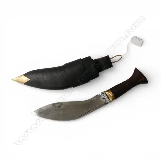 KUKRI KNIFE STAMPED 'GORKHA ARMY 2036' L.340mm + LEATHER SCABBARD