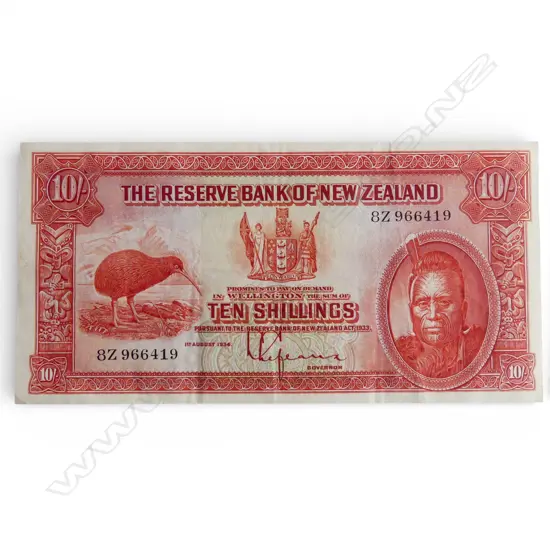 FIRST ISSUE N.Z. TEN SHILLING BANK NOTE