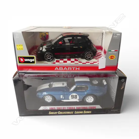 BOXED BBURAGO ABARTH + 1965 SHELBY COBRA DAYTONA COUPE MODEL CARS