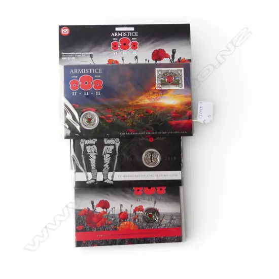 3 ARMISTICE DAY COM. COIN PACKS; 1 x Gallopoli 100 yr coin  2 x Armistice day 100yr