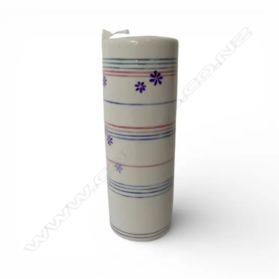 KEUM SUN LEE CYLINDER VASE, pale w cylindrical bands & dasies, H.260mm