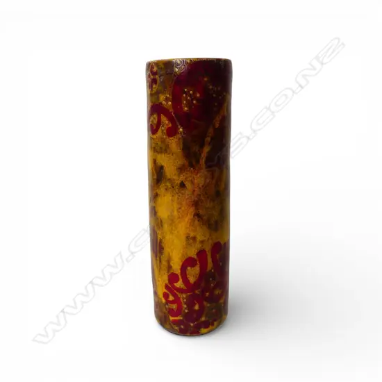 KEUM SUN LEE CYLINDER VASE, yellow w red koru forms,H.260mmmm