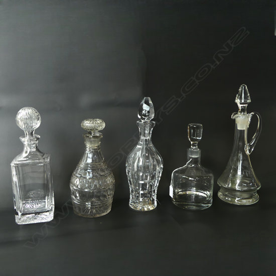 4 CRYSTAL/GLASS DECANTERS + EWER