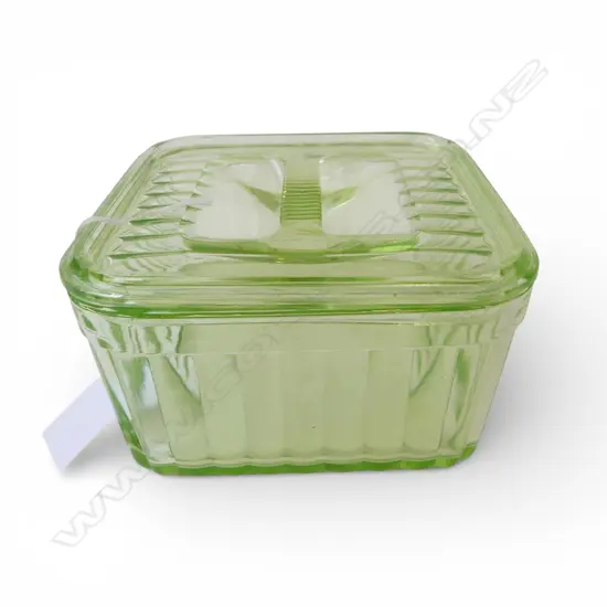 URANIUM GLASS LIDDED CONTAINER W.140mm