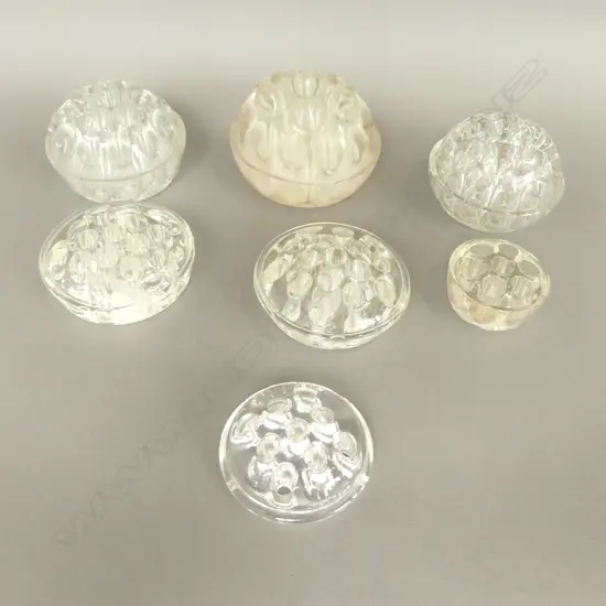 7 VINTAGE GLASS FLOWER FROGS FOR FLORAL ARRANGEMENTS FRANCE & UK, D.65-120MM