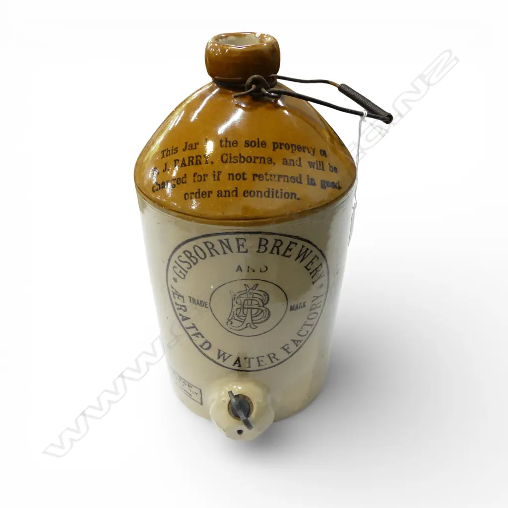 VINTAGE STONEWARE BOTTLE - GISBORNE BREWERY H.330mm no lid Image 1++