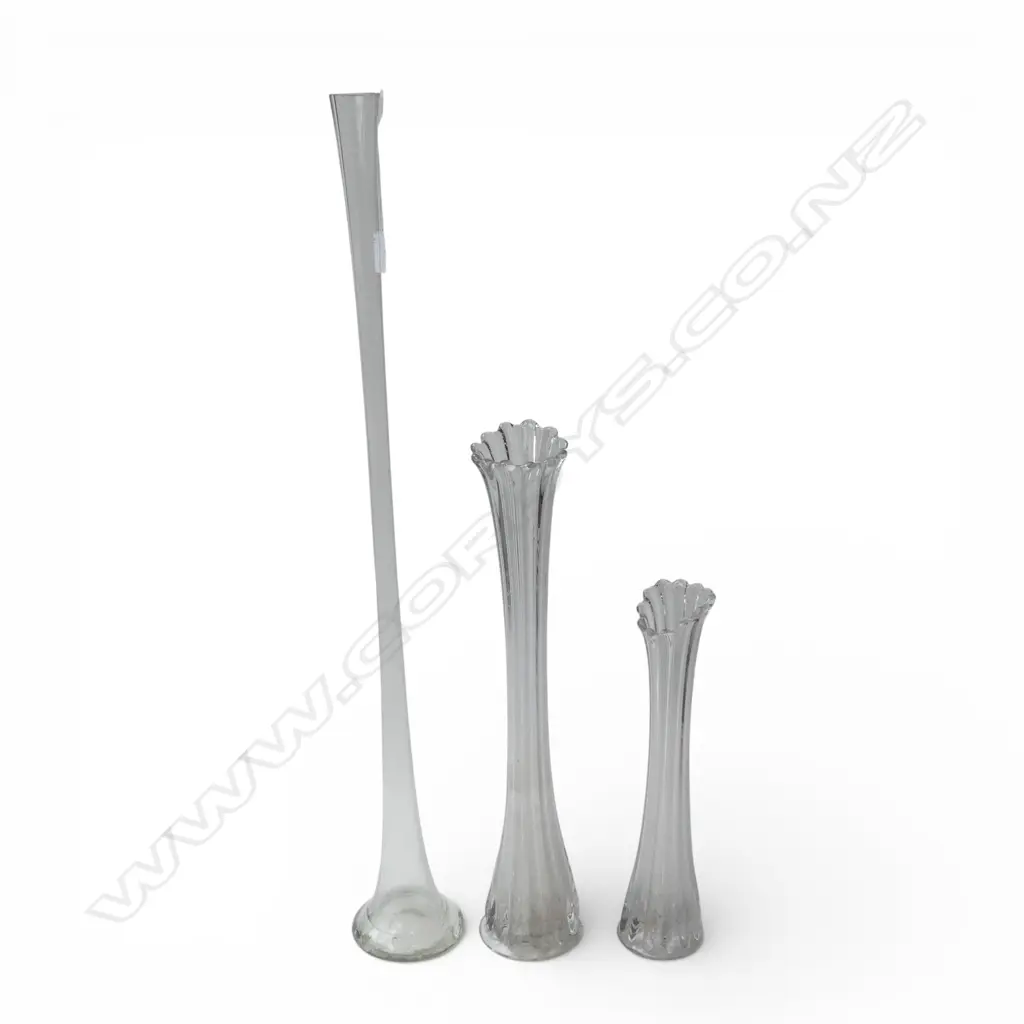 2 CLEAR GLASS SWUNG VASES + OTHER H.795mm Image 1++