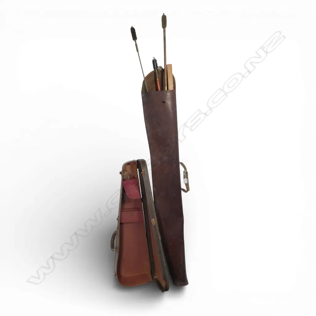LEATHER GUN CASE L.1200mm, RULER, 3 GUN CLEANING RAM RODS + VIOLIN CASE Image 1++