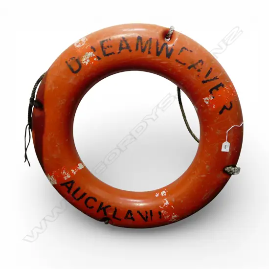 VINTAGE LIFE RING ‘DREAMWEAVER AUCKLAND’ ROPE WORK INTACT, D.770MM