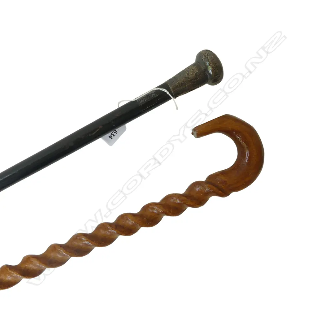 2 WALKING STICKS, 1. w. STG SILVER CAP L.920mm Image 1++