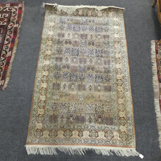 BAKHTIARI STYLE HAND KNOTTED WOOL & SILK RUG 1620x960mm