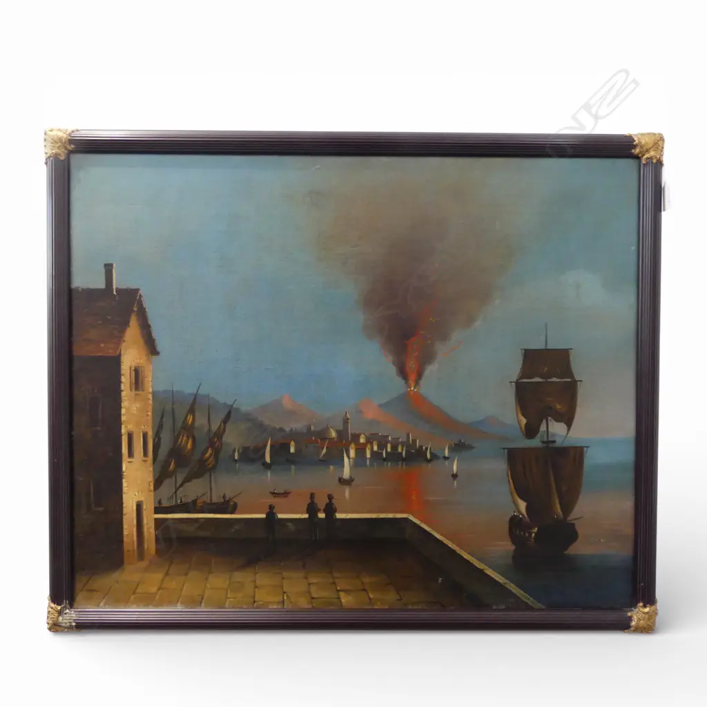 REPRODUCTION ANTIQUE STYLE ERUPTION OF VESUVIUS, OIL ON CANVAS 535x670mm  Image 1++