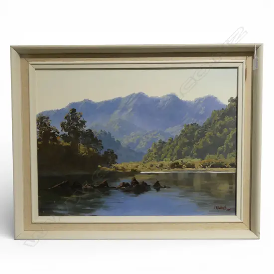 JONATHAN WHITE 'WAIKOTIKOTI BAY LAKE WAIKAREMOANA' OIL ON BOARD 435x590mm SIGNED & DATED 1972