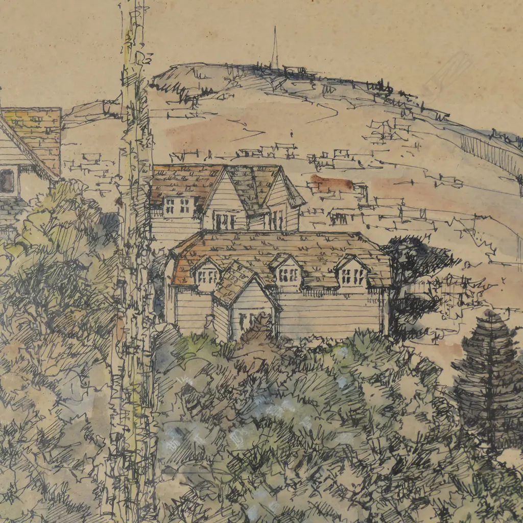 IAN REID, TINAKORI RD, WELLINGTON, SKETCH ON PAPER, HAND-COLOURED, SIGNED & DATED 1970, 340 x 480mm Image 1++
