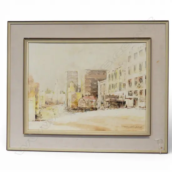 ROBERT GOLDSTONE 'WELLESLEY STREET AUCKLAND' OIL ON BOARD 435x585mm