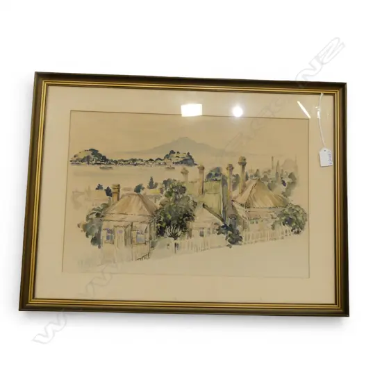 NEVILLE GRINTER 'RANGITOTO FROM PARNELL' WC PRINT 315x475mm