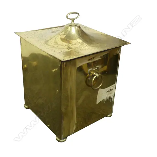 BRASS LIDDED WOOD / COAL BIN 300x300x400mm